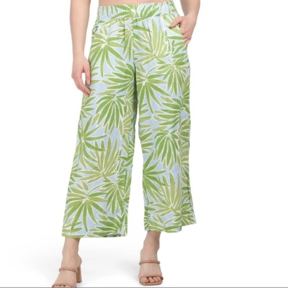 Sigrid Olsen Linen Wide Leg Hi Rise Crop Elastic Waist Boho Pants Size M Beach - Picture 1 of 7